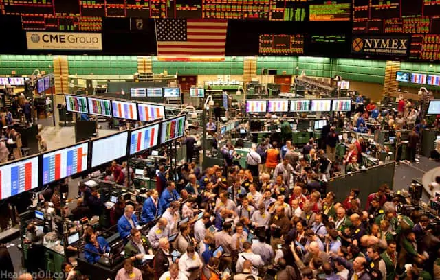 A picture of a typical day trading at the NYMEX, which significantly impacts the price of a gas bill