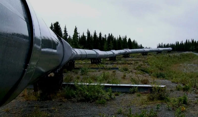 A pipeline in the mountains used for transmitting natural gas to buildings