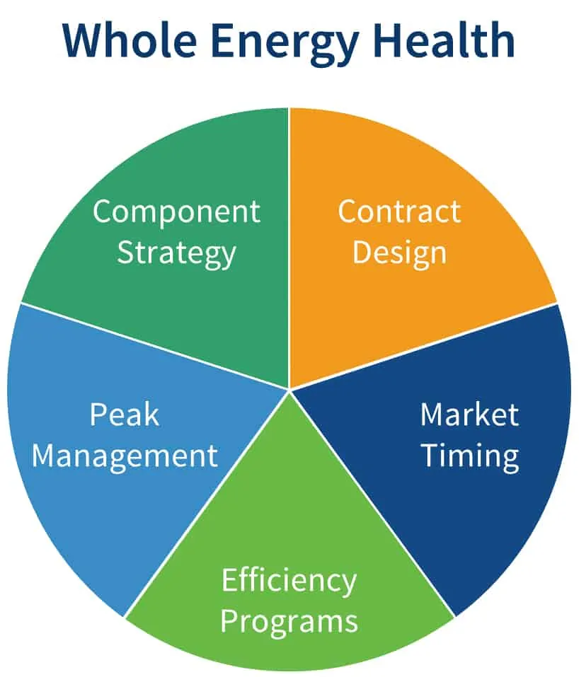 Dial that shows all the aspects of BPE's energy management solution Whole Energy Health
